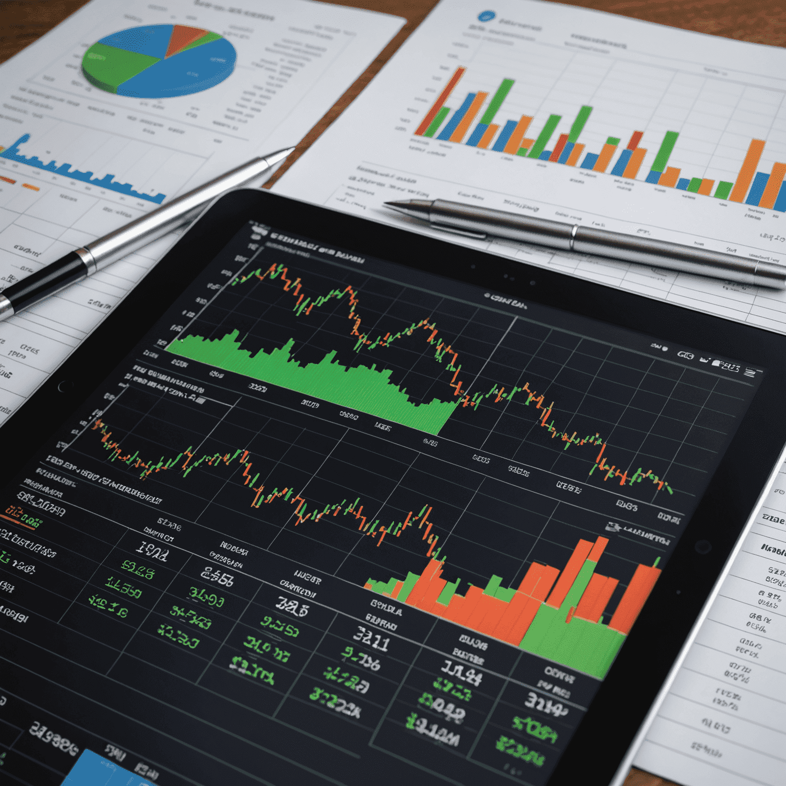 A split image showing a stock chart with technical indicators on one side and financial statements and economic data on the other, representing the contrast between technical and fundamental analysis