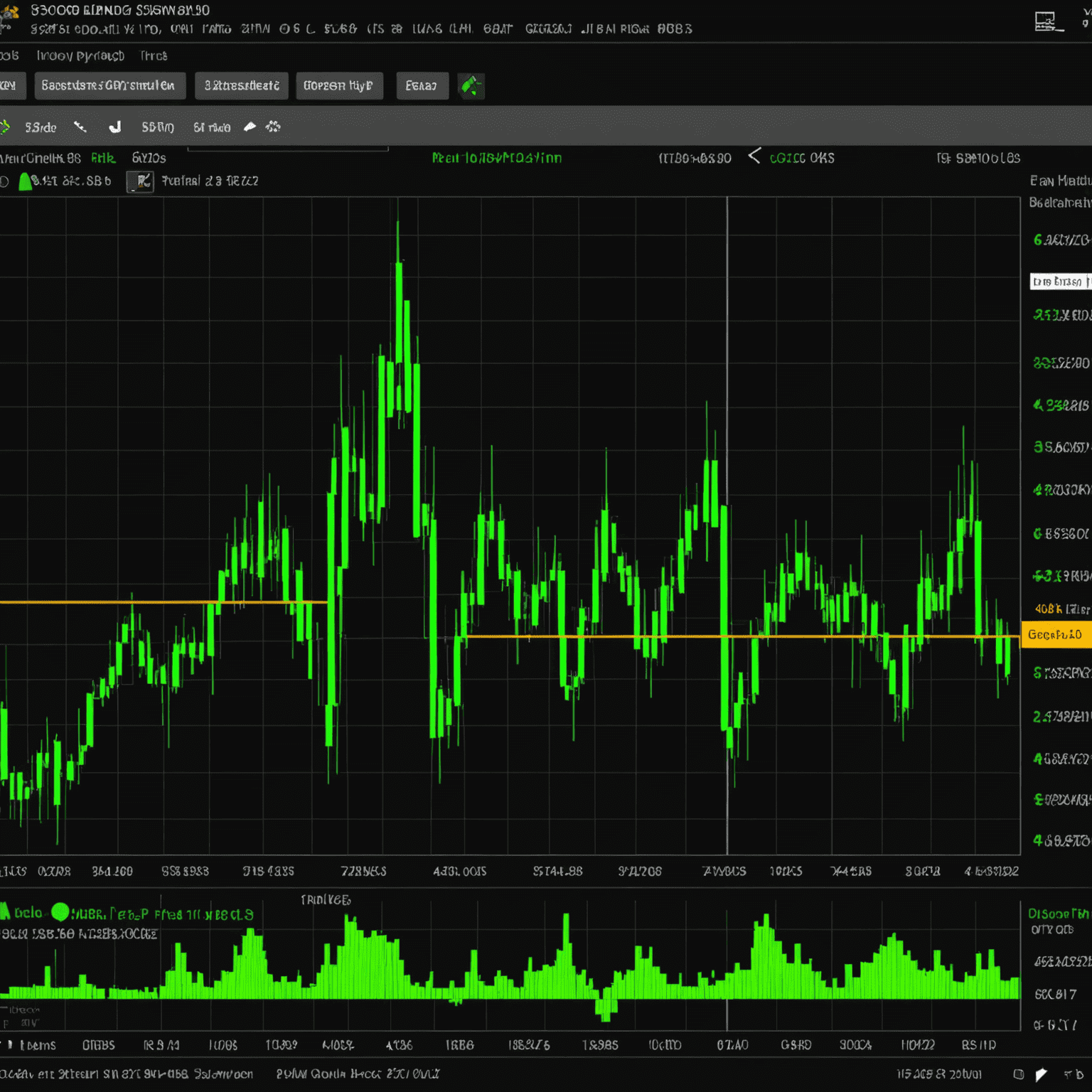 An animated GIF showing the formation and breakout of a flag pattern on a price chart, with neon green lines highlighting the pattern