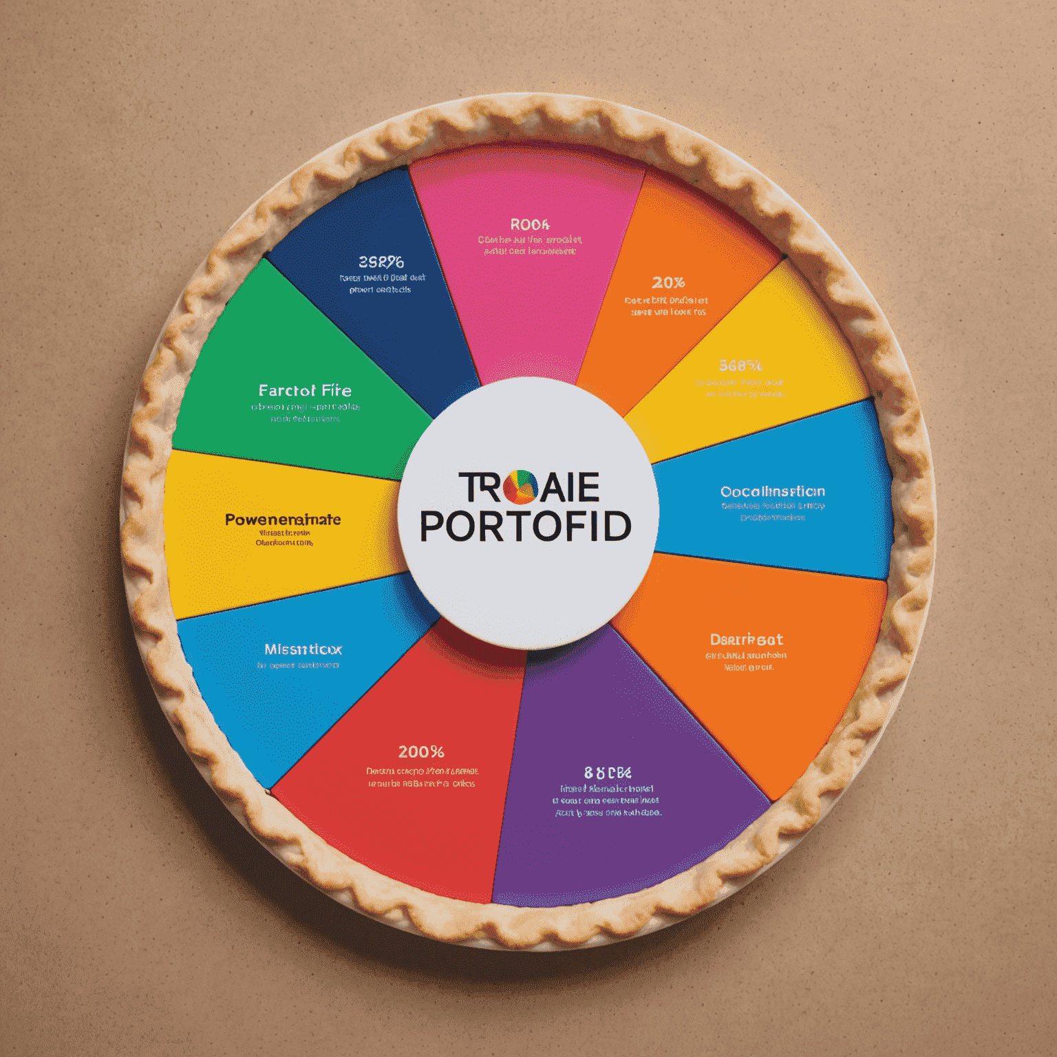 A colorful pie chart showing a diversified trading portfolio with neon-colored segments representing different asset classes and sectors